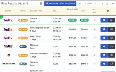 FreightWise Rate Results