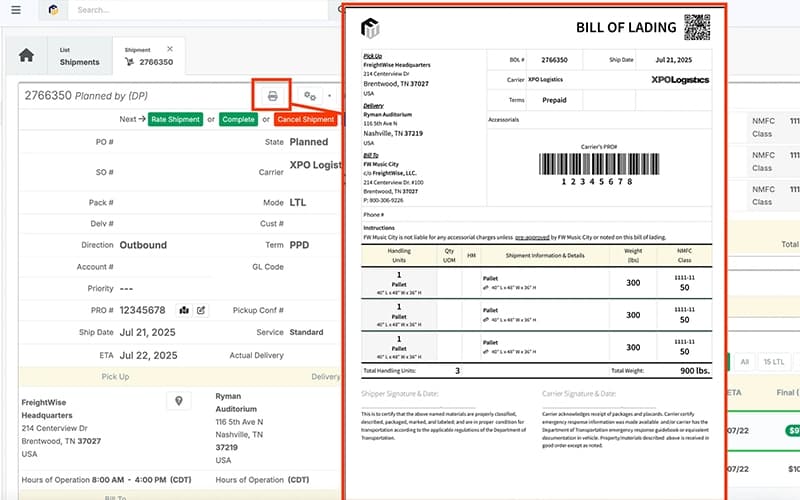 FreightWise Shipment Details