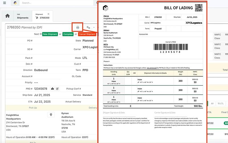 FreightWise Shipment Details