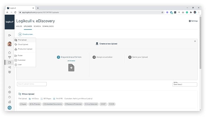 Logikcull Easy Drag and Drop Upload