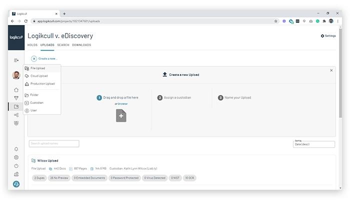 Logikcull Easy Drag and Drop Upload