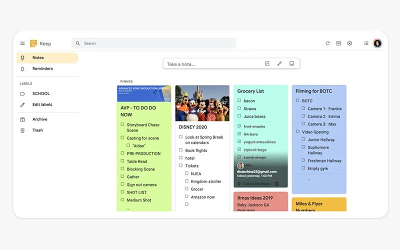 Google Keep Pinned Note