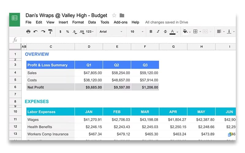 Google Sheets Overview & Expenses
