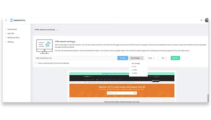 Hexowatch HTML element monitoring
