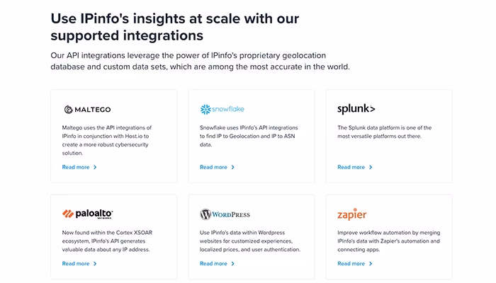 IPinfo Snowflake, Maltego, Zapier and more