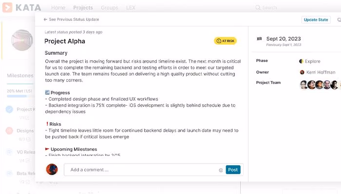 Kata Real time visibility into what's going on