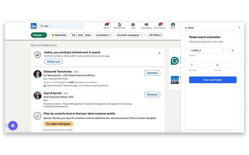 Leadly LinkedIn Homepage