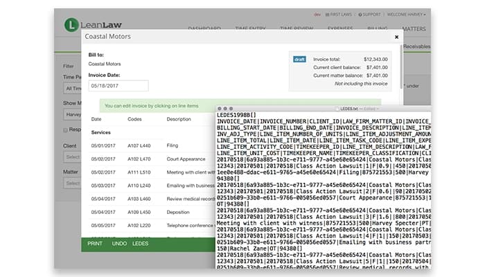 LeanLaw Billing LEDES Option