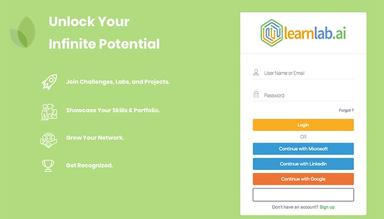 LearnLab Login Screen Single Sign On with Google LinkedIn Apple or Microsoft Custom LDAP integrations to internal systems available