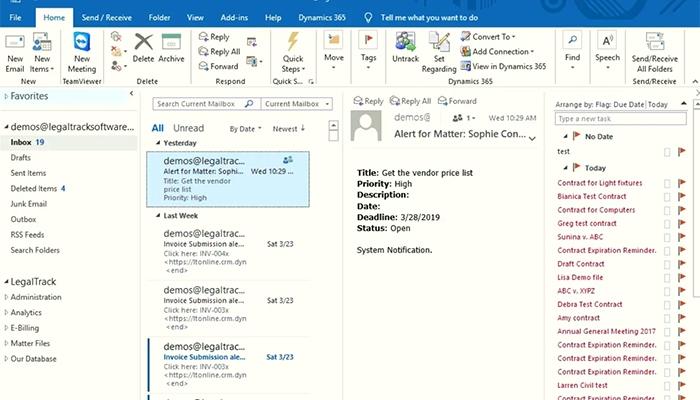 Legal Track Embedded Outlook
