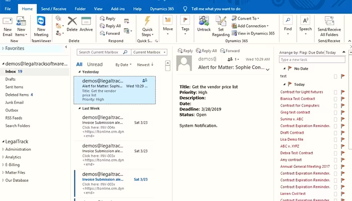 Legal Track Embedded Outlook