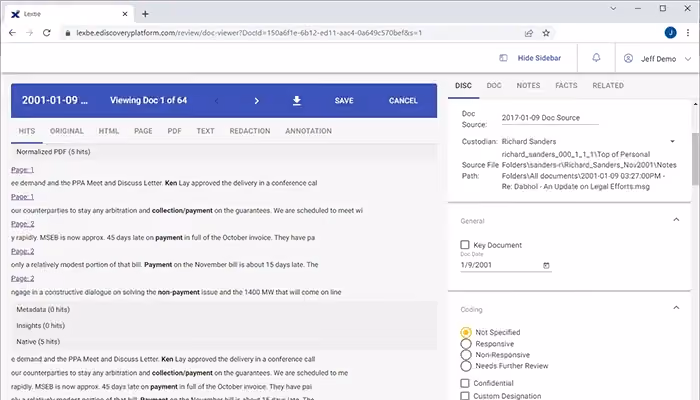 Lexbe eDiscovery Platform Keyword Research
