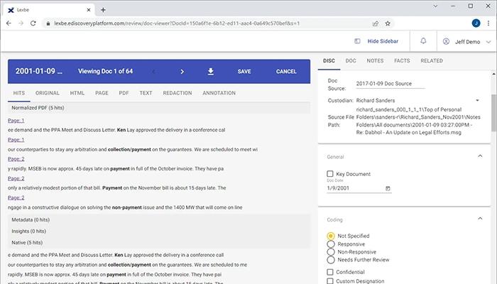 Lexbe eDiscovery Platform Keyword Research