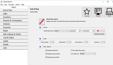 Liberty React. Report module provides a variety of report categories and options to customize your results