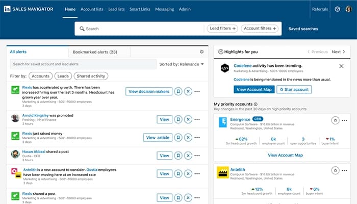 LinkedIn Sales Navigator Homepage