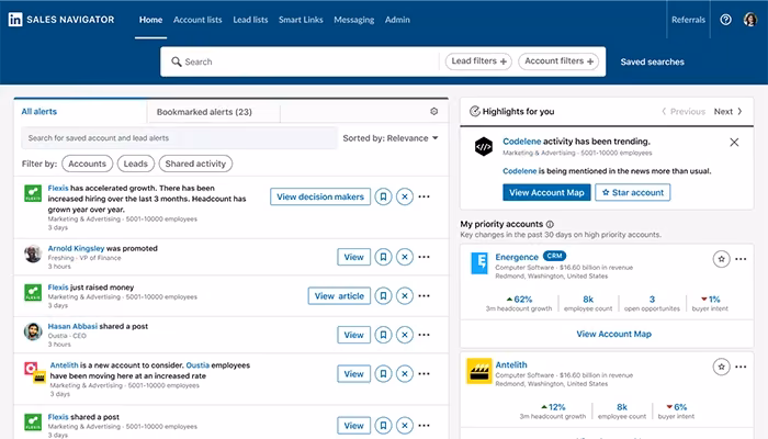 LinkedIn Sales Navigator Homepage