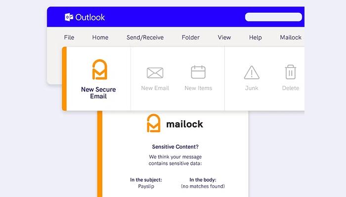 Mailock Secure email Outlook functionality