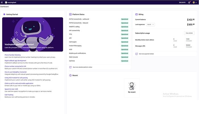 Voximplant Main Dashboard
