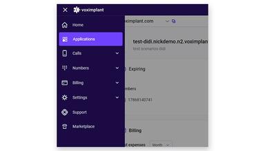 Voximplant Main Menu Dashboard VPlatform