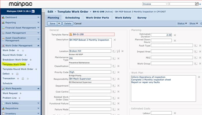 Mainpac EAM Work Order