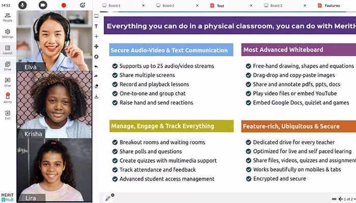 MeritHub supports everything that you need to deliver live online classes courses and quizzes