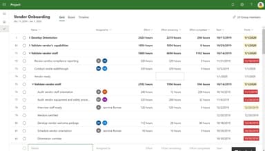Microsoft Project Vendor onboarding grid