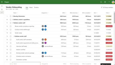 Microsoft Project Vendor onboarding grid