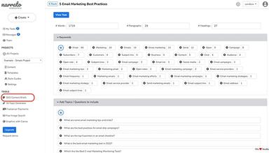Narrato Workspace Automatic SEO content
