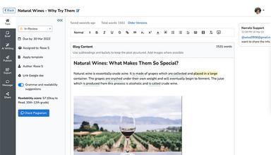 Narrato Workspace Content editor