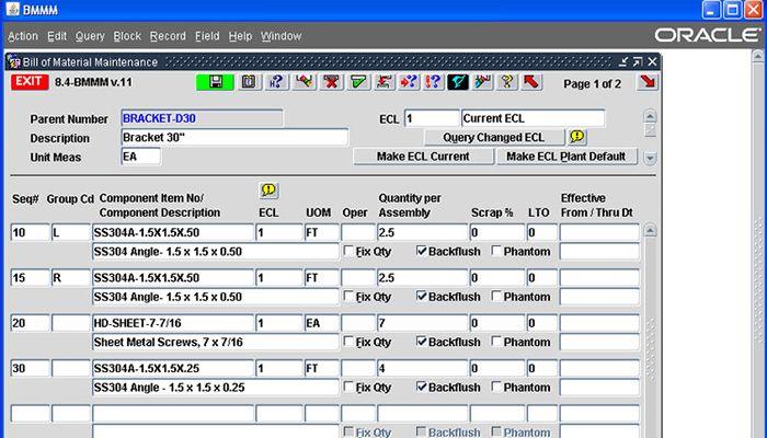 Ndsapps Bill of Materials Entry Screen