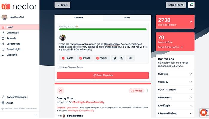 Nectar home page social feed