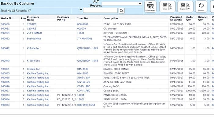 OmegaCubE ERP Report Customer Backlog