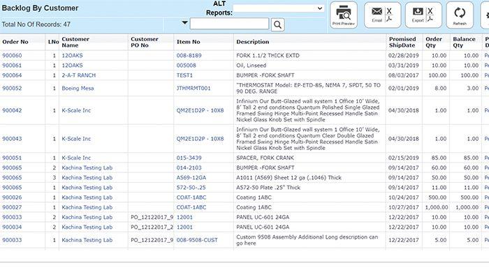 OmegaCubE ERP Report Customer Backlog