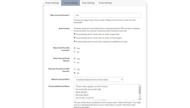 OrderCircle invoice settings