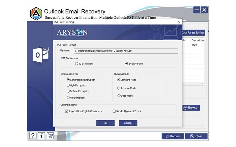 Outlook Email Recovery File Setting