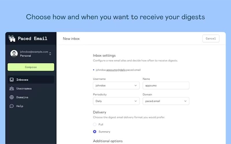 Paced Email Inbox Setting