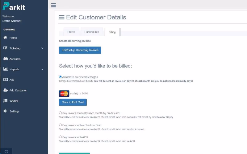 ParkIt Edit Customer Details