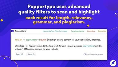 Peppertype Advanced filters to ensure quality