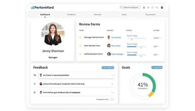 PerformYard offers a centralized dashboard for reviews performance data and goals