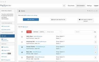 PlagScan user management