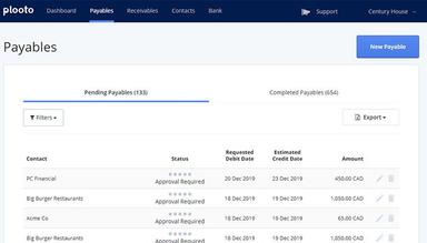Plooto Accounts Payable Dashboard