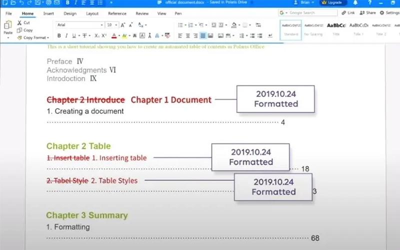 Polaris Office track changes