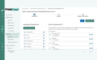 PreconSuite Bid Management Available Questions