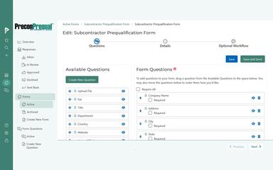 PreconSuite Bid Management Available Questions