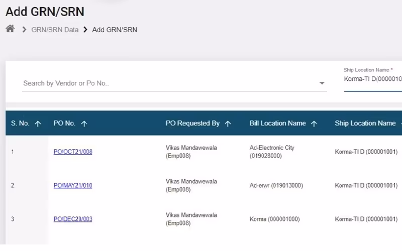 Procurement Software GRN And SRN Details