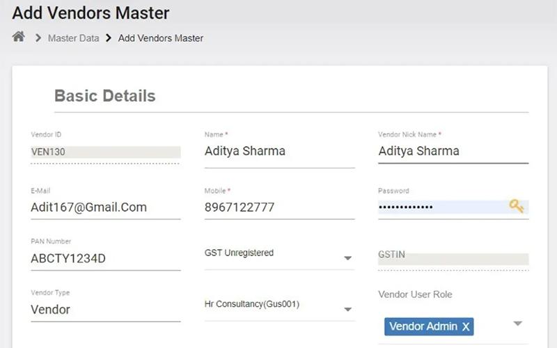 Procurement-Software Add Vendor Details