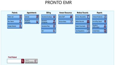 Pronto EMR Home Screen