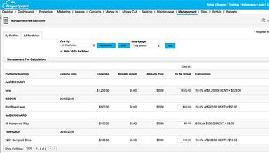 Propertyware Management fee calculation