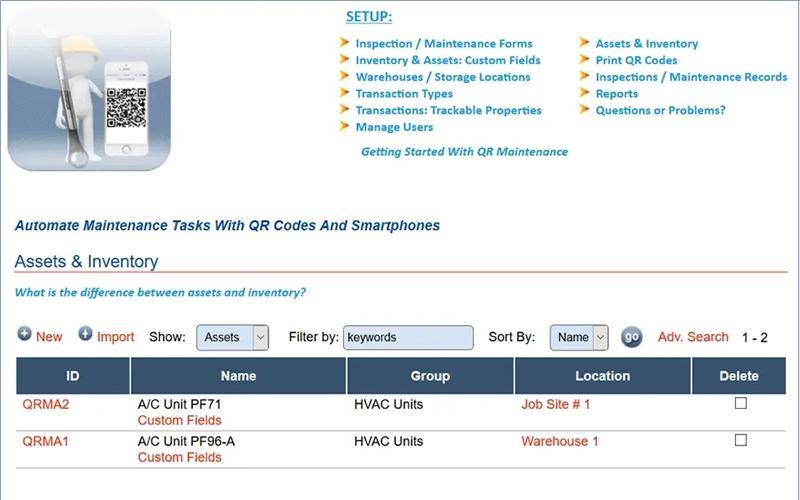 QR Maintenance Assets And Inventory