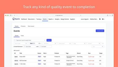 Qualio Track any kind-of quality event to completion